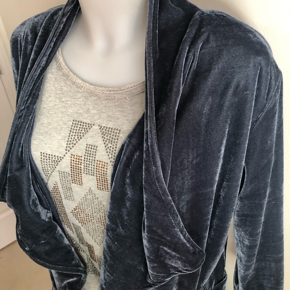 Amaryllis Midnight Blue Velvet Cardigan - Picture 3 of 12